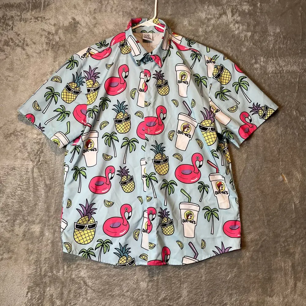 Bucees Camper Cup Pineapple Flamingo Button Up Tropical Size Large Summer